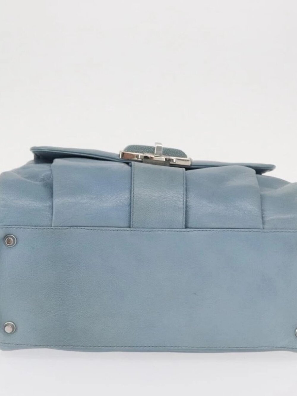 BALENCIAGA Hand Bag Leather Light Blue Silver Auth - Picture 6 of 16